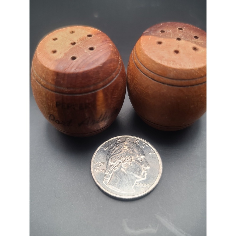 Vintage TINY Wood Barrel Salt Pepper Port Arthur Mini Trinket Rustic Farmhouse